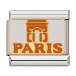 Ce charm italien affiche l’Arc de Triomphe&nbsp;emblématique de Paris en orange-orangé, surmonté du mot&nbsp;“PARIS” en lettres bulle orange sur fond blanc. Ce symbole parisien est parfait pour les amoureux de la capitale française qui veulent un souvenir chic sur leur bracelet à charms italien.