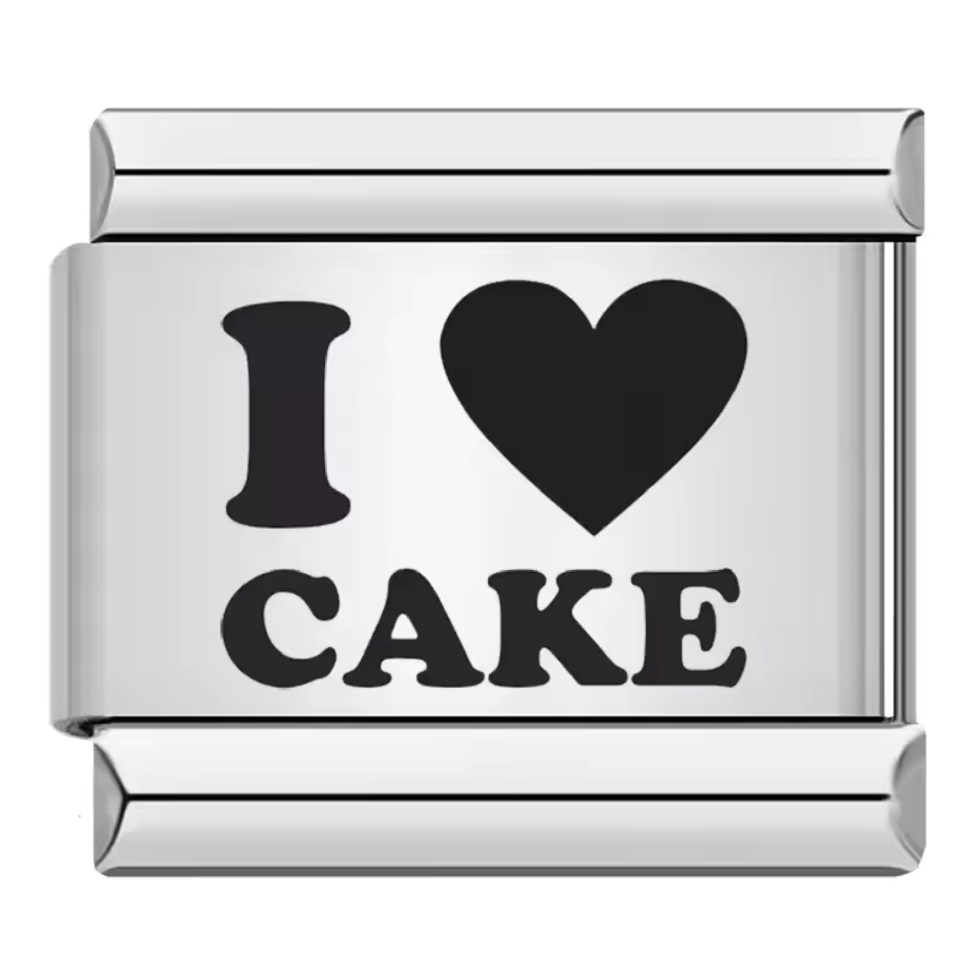 Ce charm italien délicieusement gourmand arbore l’inscription « I Love Cake » en lettres élégantes sur une finition argentée brillante. Conçu en acier inoxydable de haute qualité, il allie solidité et élégance pour un look moderne et subtil. Facile à clipser, il s’adapte parfaitement à nos bracelets composés de 17 maillons extensibles et réglables, convenant à toutes les tailles de poignet. Compatible avec tous nos charms italiens, ce bijou est idéal pour les amoureux de douceurs, ajoutant une touche sucrée