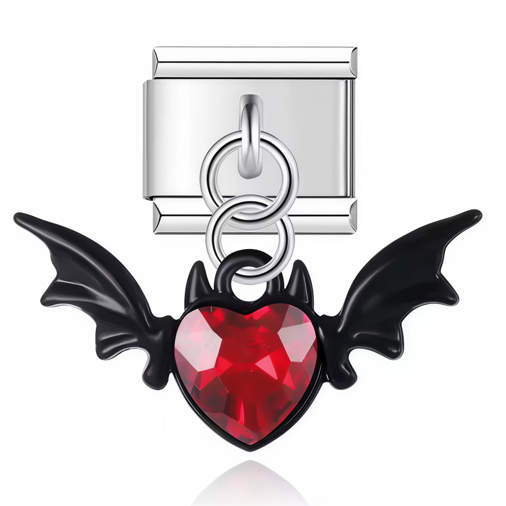 Ce charm italien pendentif capture l’esprit gothique et romantique avec un cœur rouge intense en cristal, encadré de grandes ailes noires de chauve-souris. Le contraste entre la brillance du cœur et la finition sombre des ailes offre un style audacieux et mystérieux, idéal pour personnaliser un bracelet à charms italien. Sa monture raffinée en argent sterling 925 témoigne d’une qualité supérieure et d’une élégance durable.

Caractéristiques

Matière : Argent sterling 925, cristal rouge, émail noir
Design : 