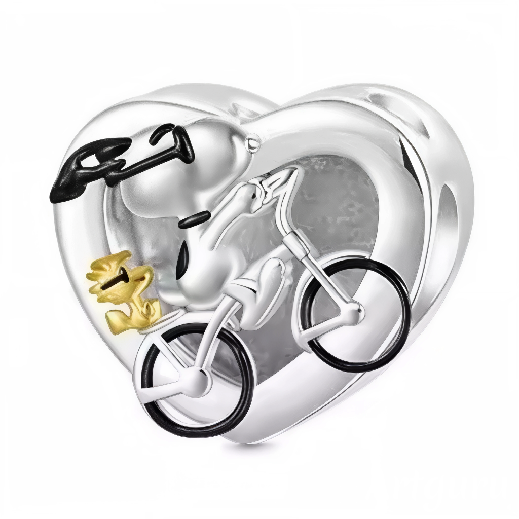 Ce charm pendentif en argent 925 capture toute la complicité de Snoopy et Woodstock dans un design unique : un cœur élégant abritant Snoopy pédalant joyeusement sur son vélo, avec Woodstock niché près de lui. Symbole d’aventure et d’amitié, ce bijou délicatement travaillé allie douceur et mouvement pour illuminer votre collection Peanuts.