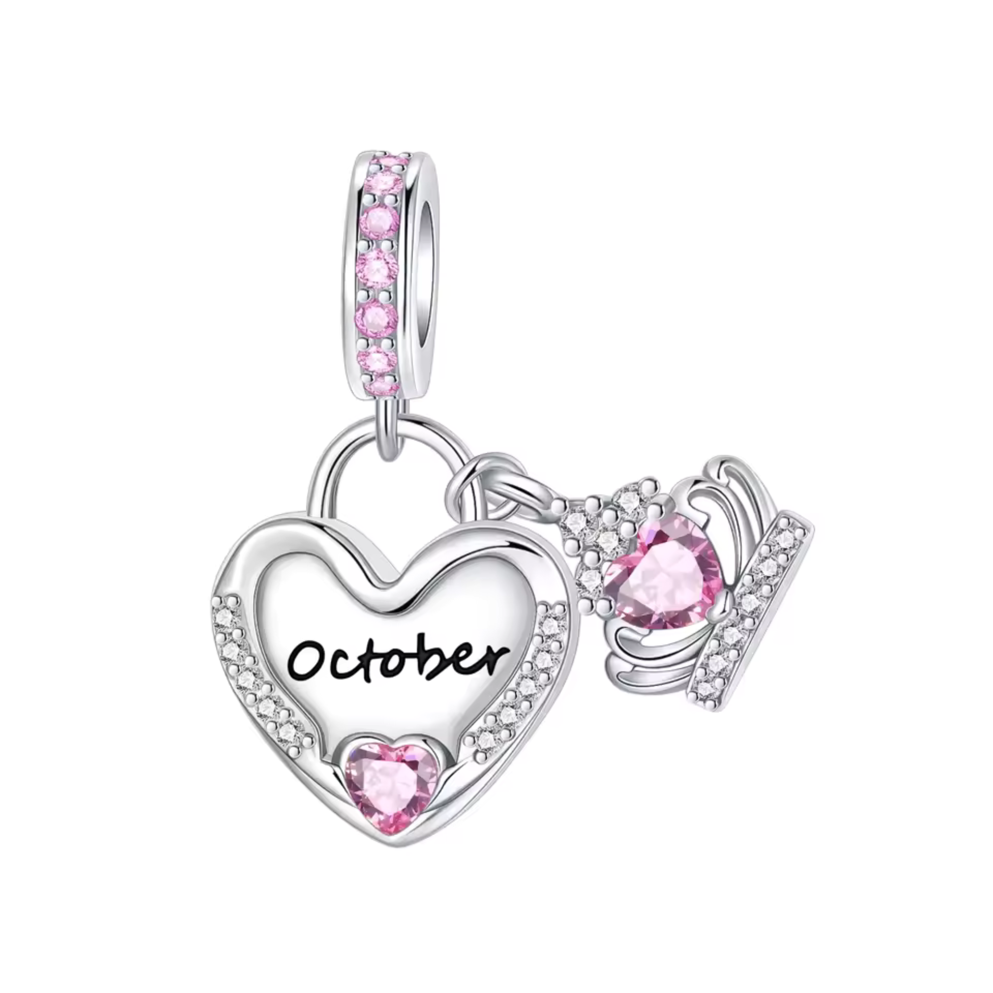 Illuminez l’automne avec ce charm pendentif en argent 925 en forme de cœur, délicatement orné de strass roses éclatants. Au centre, l’inscription « October » gravée apporte une touche personnalisée, tandis que la pierre rose en forme de cœur symbolise la tendresse et l’amour. Ce charm pendentif est idéal pour célébrer un anniversaire d’octobre ou offrir un cadeau unique, chargé de sens et de douceur.