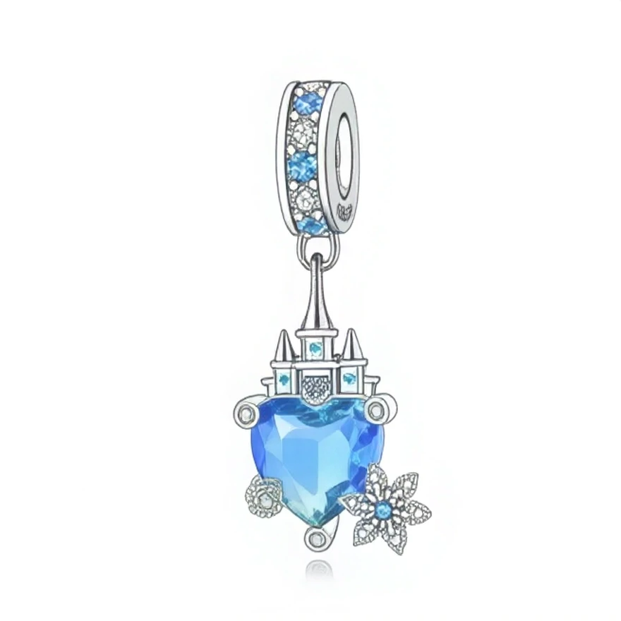 Ce charm présente un petit château en argent 925 reposant sur un grand cristal en forme de cœur bleu, facetté pour refléter intensément la lumière. La bélière pavée de pierres bleues et claires, ainsi que les petites fleurs scintillantes à la base du cœur, apportent une touche de féerie idéale pour les amateurs d’univers enchantés.

Caractéristiques :

- Matière : Argent 925 avec cristaux bleus et transparents
- Design : Château stylisé posé sur un cœur facetté, agrémenté de fleurs scintillantes
- Coloris :