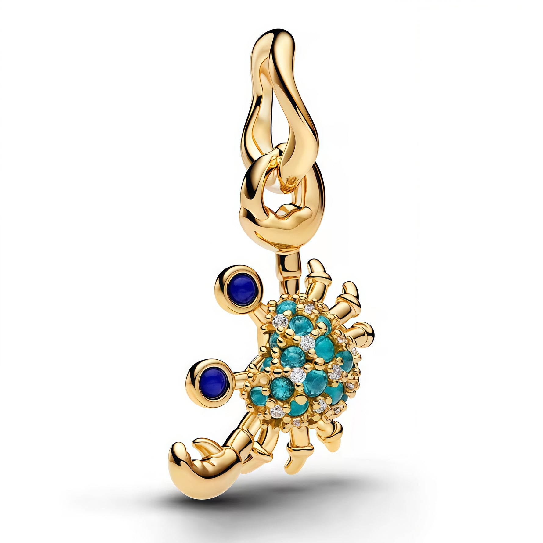 Apporte une touche originale et éclatante à ton bracelet avec ce charm crabe doré. Son design travaillé, orné de pierres bleu turquoise et de détails scintillants, évoque la mer, l’aventure et le caractère unique des bijoux inspirés du monde marin. Un charm raffiné et plein de personnalité, parfait pour celles et ceux qui aiment les pièces singulières.

Caractéristiques :

-&nbsp;Matière : Argent 925 doré.
-&nbsp;Design : Crabe doré avec pierres bleues et détails brillants.
-&nbsp;Dimensions : Taille délica