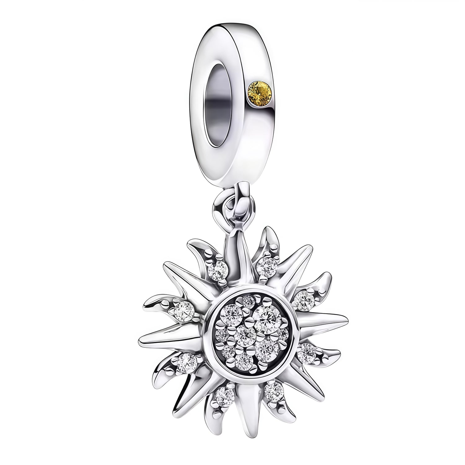 Illuminez votre collection avec ce charm pendentif en argent 925 en forme de fleur de soleil éclatante. Son cœur jaune lumineux contraste avec les contours argentés brillants des pétales, créant un bijou à la fois chaleureux et élégant. Parfait pour celles et ceux qui souhaitent apporter une touche de lumière et de bonne humeur à leurs bracelets ou colliers, ce charm rayonne de fantaisie et de positivité.

Caractéristiques :

-Matière : Argent 925
-Design : Fleur de soleil avec cœur jaune brillant et contou