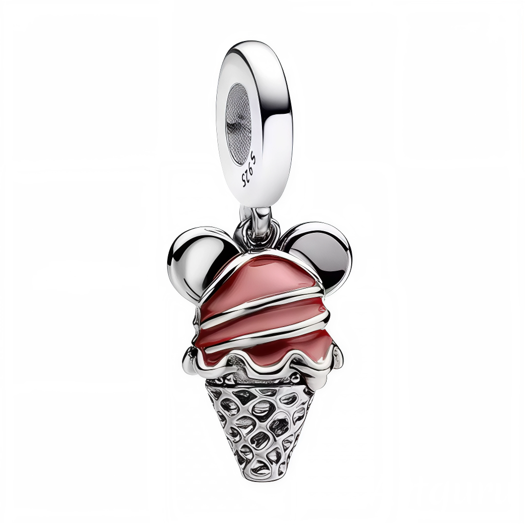 Ajoutez une touche sucrée et pleine de fantaisie à votre collection avec ce charm pendentif en argent 925 représentant une glace stylisée ornée des célèbres oreilles de Mickey. Ce bijou ludique et original évoque les douceurs des parcs Disney et les souvenirs d’enfance glacés. Parfait pour les fans de Disney qui aiment les charms gourmands et uniques.