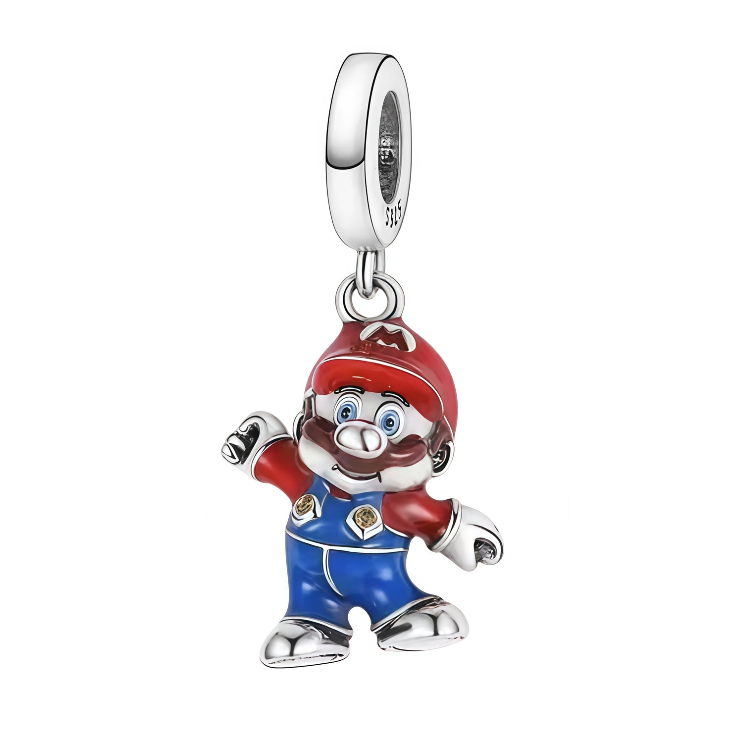 Charm pendentif inspiré de Super Mario. Ce bijou en argent 925 met en scène Mario dans sa tenue iconique (casquette rouge avec « M », moustache, boutons dorés), avec des détails en émail rouge, bleu et doré. Un charm ludique et reconnaissable, parfait pour les fans de Nintendo et les amateurs de bijoux gaming.

Caractéristiques :

- Matière : Argent 925 avec émail rouge, bleu et doré.
- Design : Mario en tenue iconique (casquette « M », moustache, boutons dorés).
- Style : Bijou gaming, fun, collector et mo
