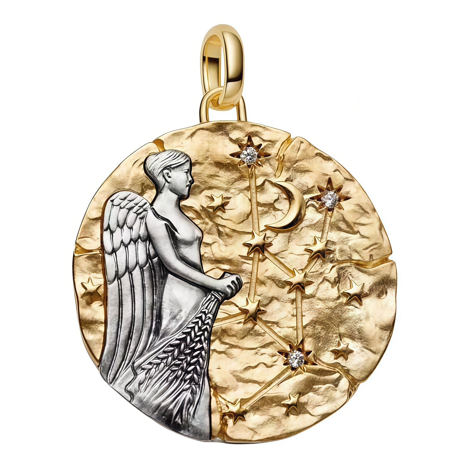Charm pendentif élégant inspiré de la Vierge, avec un design précis et harmonieux.
Sa finition bicolore lui confère un style élégant et mystique, parfait pour exprimer votre personnalité.


Caractéristiques :

- Matière : Argent 925 (finition bicolore dorée).
- Design : Constellation de la Vierge.
- Style : Astrologique, fin et raffiné.
- Symbolique : Organisation, pureté, analyse.
- Compatibilité : Charm pendentif compatible avec bracelets et colliers.