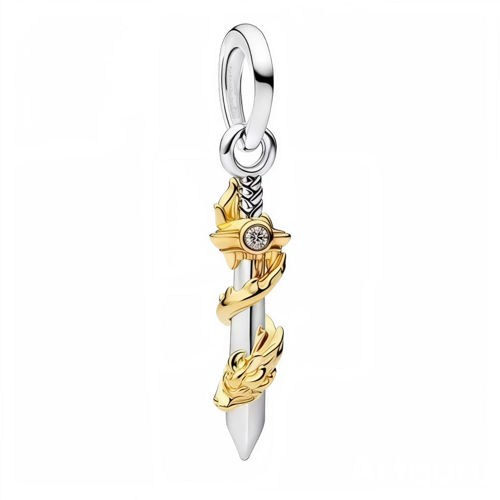 Ce charm pendentif épée mystique est enlacé par un dragon aux ailes flamboyantes en plaquage or, avec un strass étincelant au pommeau et lame aiguisée. Parfait pour les fans de fantasy médiévale, JDR ou esthétique guerrière, il confère à votre bracelet une puissance légendaire et détaillée. Conçu en argent 925, il rayonne d'un éclat épique et original.