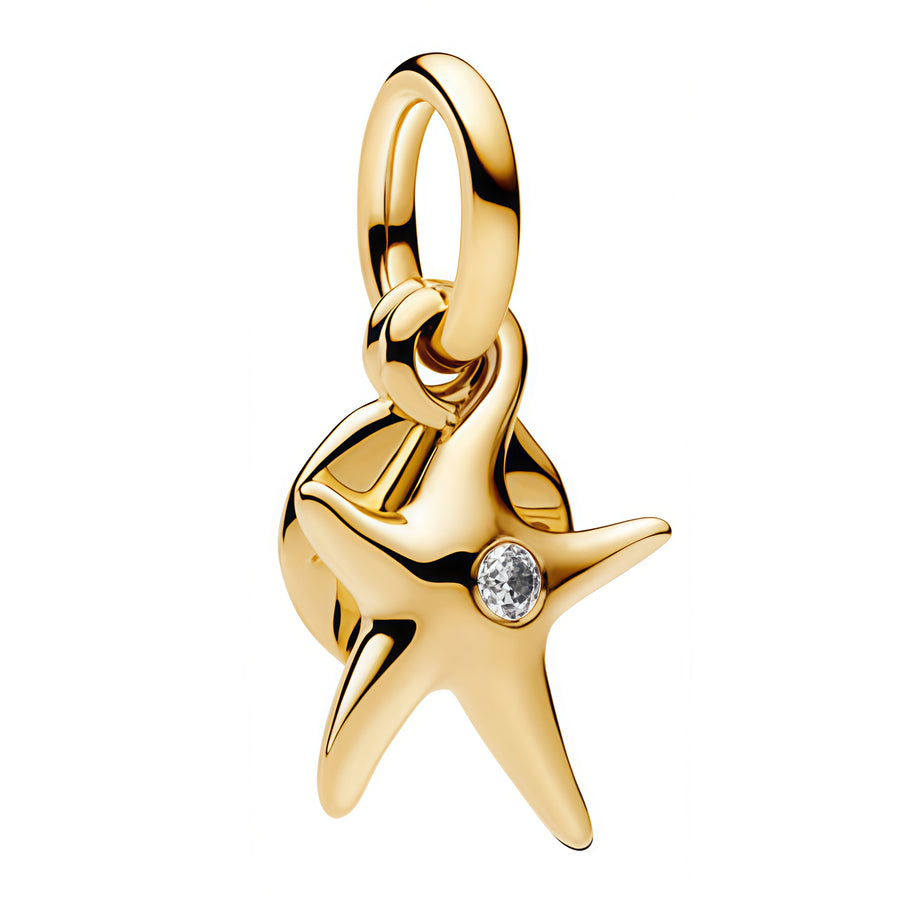 Charm pendentif élégant en forme d’étoile de mer, avec une finition dorée et un petit détail brillant au centre. Son design marin, simple et raffiné, en fait un bijou lumineux, parfait pour un style estival et chic.

Caractéristiques :

- Matière : Argent 925.
- Design : Étoile de mer stylisée en pendentif.
- Style : Bijou marin, élégant et lumineux.
- Symbolique : Mer, été, liberté, évasion.
- Compatibilité : Charm à porter sur bracelet ou en pendentif.