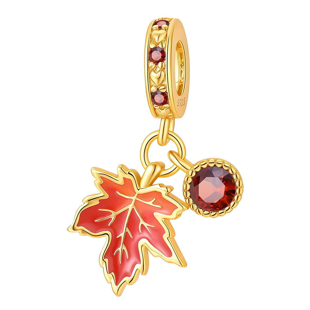 Charm pendentif élégant représentant une feuille d’érable rouge accompagnée d’un cristal décoratif rouge facetté. Ses détails couleur dorée et ses teintes chaleureuses évoquent la beauté de l’automne et le charme des paysages canadiens.

Caractéristiques :

Matière : Argent 925 avec finition couleur dorée, détails rouges et cristal décoratif rouge.
Design : Feuille d’érable rouge et cristal rond rouge facetté.
Style : Élégant, automnal, coloré et raffiné.
Symbolique : Nature, changement, force, chaleur et r