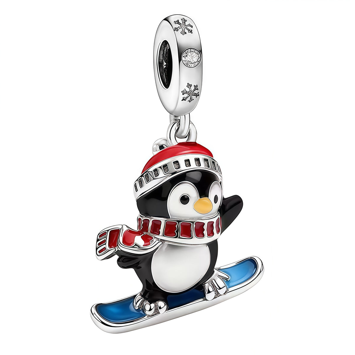 Charm pendentif représentant un pingouin équipé pour l’hiver, portant un bonnet rouge et une écharpe assortie, debout sur un snowboard bleu. Son design coloré et détaillé évoque les sports d’hiver, la neige et les moments joyeux en montagne.

Caractéristiques :

Matière : Argent 925 avec détails rouges, noirs, blancs et bleus.
Design : Pingouin avec bonnet, écharpe et snowboard.
Style : Hivernal, mignon, coloré et original.
Symbolique : Joie, aventure, liberté, amusement et esprit de fête.
Compatibilité : C