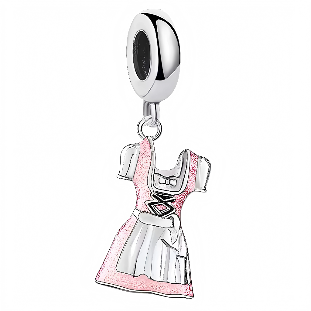 Ajoutez une touche féerique à votre collection avec ce charm pendentif en argent 925 représentant une Robe Rose. Cette pièce délicate capture la grâce et la beauté grâce à ses détails raffinés et ses couleurs douces.