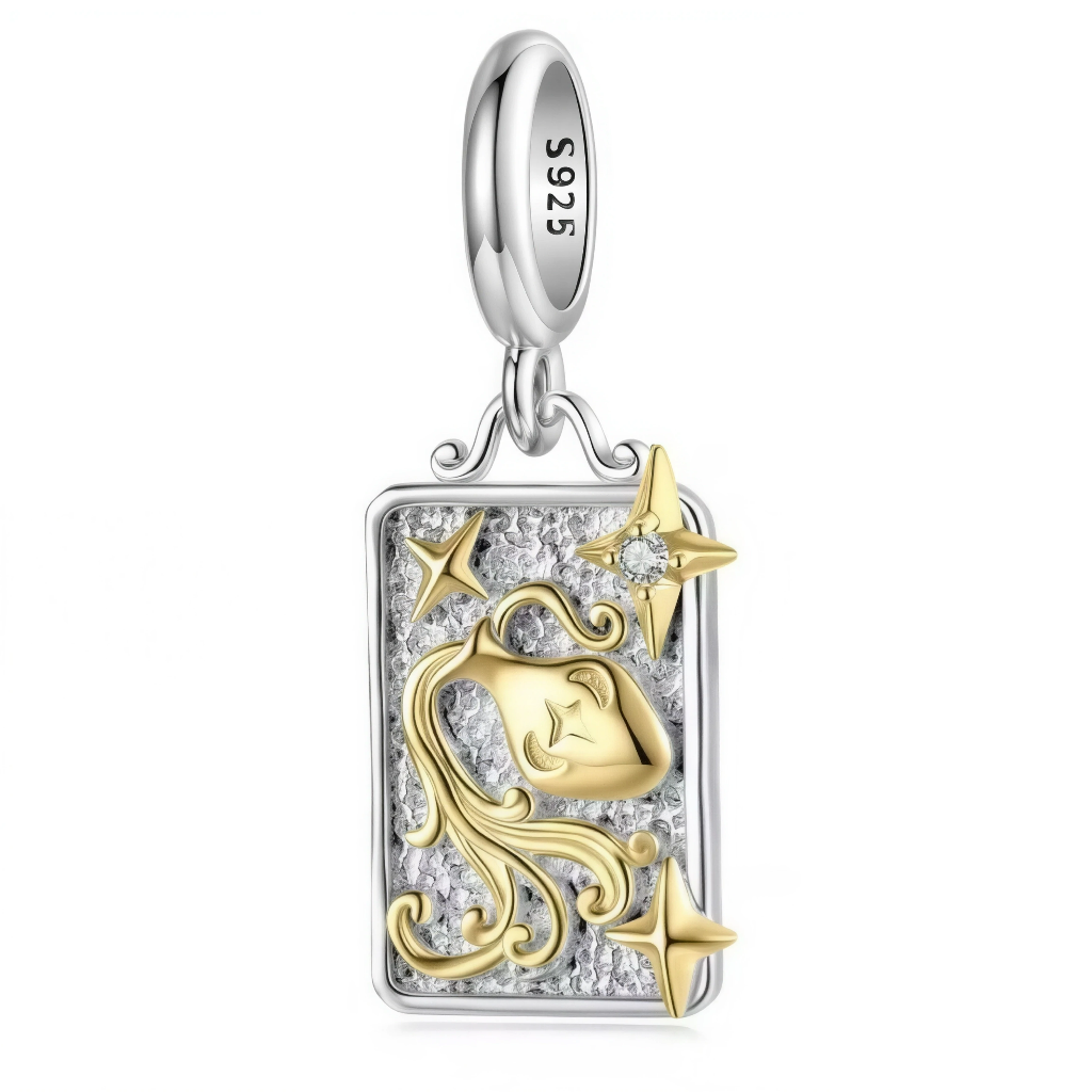 Ce charm pendentif en argent 925 illustre le signe du Verseau avec un symbole doré de vague ou de porteur d’eau sur une plaque rectangulaire texturée. Il symbolise l’originalité, la créativité et l’esprit de liberté.

Caractéristiques :

-Matière : Argent 925/1000 massif, motif Verseau et étoiles en placage doré, cristal synthétique transparent serti sur l’une des étoiles.
-Design : Plaque martelée bordée d’un contour lisse, décorée d’un motif d’eau ou de porteur d’eau doré en relief accompagné d’étoiles do