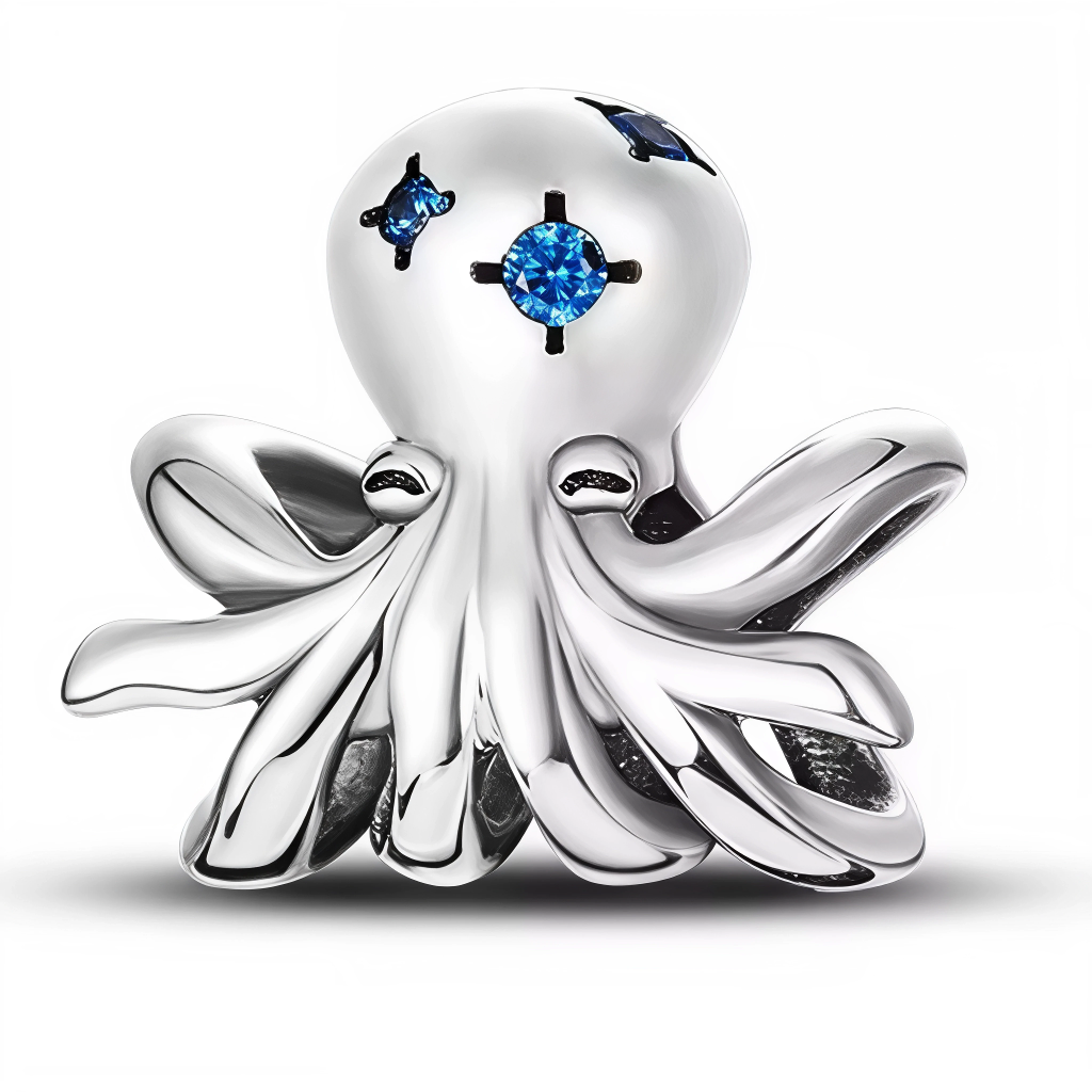 Ce charm pendentif en argent 925 (S925) représente une pieuvre élégante aux tentacules ondulants, corps argenté poli orné de minuscules strass bleus scintillants comme des yeux sous-marins. Il symbolise mystère abyssal, intelligence marine et grâce tentaculaire.

Caractéristiques :

Matière : Argent 925 (S925) haute brillance avec strass bleus incrustés, résistant corrosion marine.
Design : Huit tentacules courbes dynamiques, yeux strass bleu nuit, texture suction cups ciselée.
Compatibilité : Compatible av