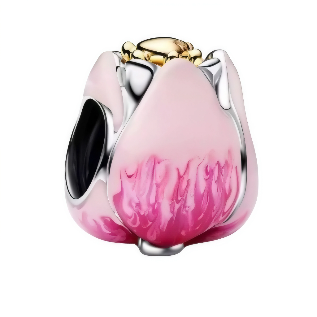 Ce charm bombé en argent 925 présente pivoine rose nacrée dégradé poudré intense pétales émaillés texturés, centre doré bombé relief floral, contours argentés élégants. Symbole beauté féminine printemps épanoui.

Caractéristiques :

Matière : Argent 925, émail rose dégradé.
Design : Fleur bombée centre, bélière discrète intégrée.
Compatibilité : Parfaite bracelets colliers charms modulables.