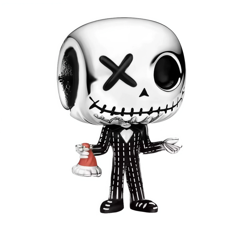 Ce charm en argent 925 (S925) avec placage blanc-noir capture squelette dégingandé souriant tenant cloche rouge tenue d’une main. Il symbolise fêtes macabres et esprit Noël déjanté.

Caractéristiques

Matière : Argent 925 (S925) avec placage blanc-noir et détails émaillés rouges.
Design : Tête crâne surdimensionnée, yeux en X, sourire dentelé, corps rayé costume, cloche proéminente, textures organiques inspirées d’un esprit festif dérangé.
Compatibilité : Compatible avec les bracelets à charms standards (ty