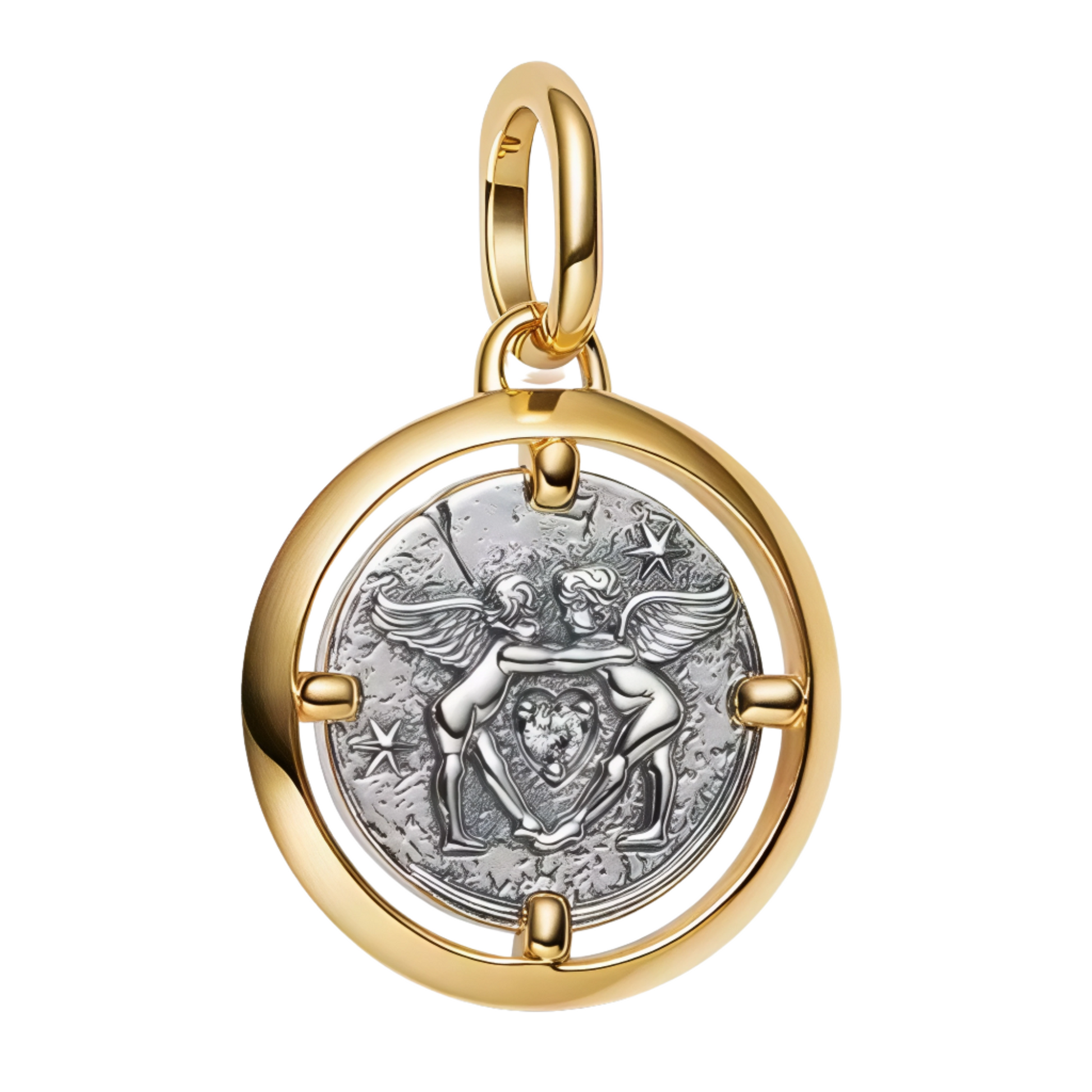 Apportez une touche de douceur et de protection à votre collection avec ce charm médaillon pendentif en Argent 925, finement travaillé avec un plaquage doré et argenté. Il représente deux anges délicats entourant un petit cœur, symbole d’amour et de bienveillance. Un bijou raffiné et émouvant, parfait pour évoquer tendresse et spiritualité.

Caractéristiques
– Matière : Argent 925 (S925) avec plaquage doré et argenté.
– Design : Médaillon pendentif avec deux anges et petit cœur.
– Coloris : Mélange doré et 
