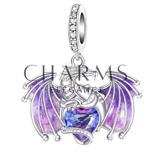Majestic Dragon Pendant Charm with Purple Wings