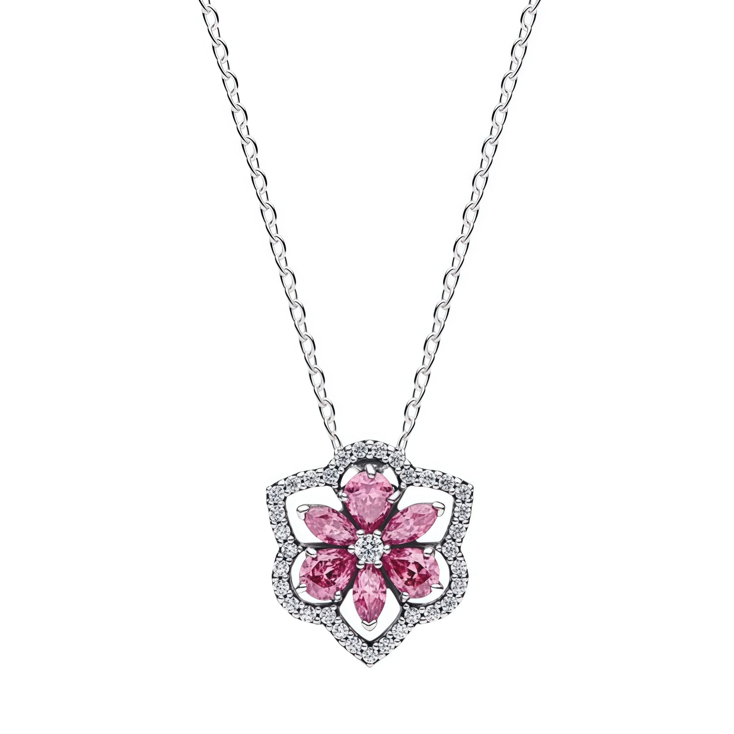 Apporte une touche de douceur et de féminité à ton style avec ce collier argenté orné d’une fleur rose sertie de strass. Son design délicat et lumineux évoque la nature, la tendresse et l’élégance, tout en ajoutant une note colorée et raffinée à ta tenue. Un bijou chic et facile à porter au quotidien, parfait pour illuminer subtilement le look.

Caractéristiques :

- Matière : Argent 925.
- Design : Fleur rose sertie de strass brillants.
- Dimensions : Taille délicate et confortable à porter.
- Style : Bijo