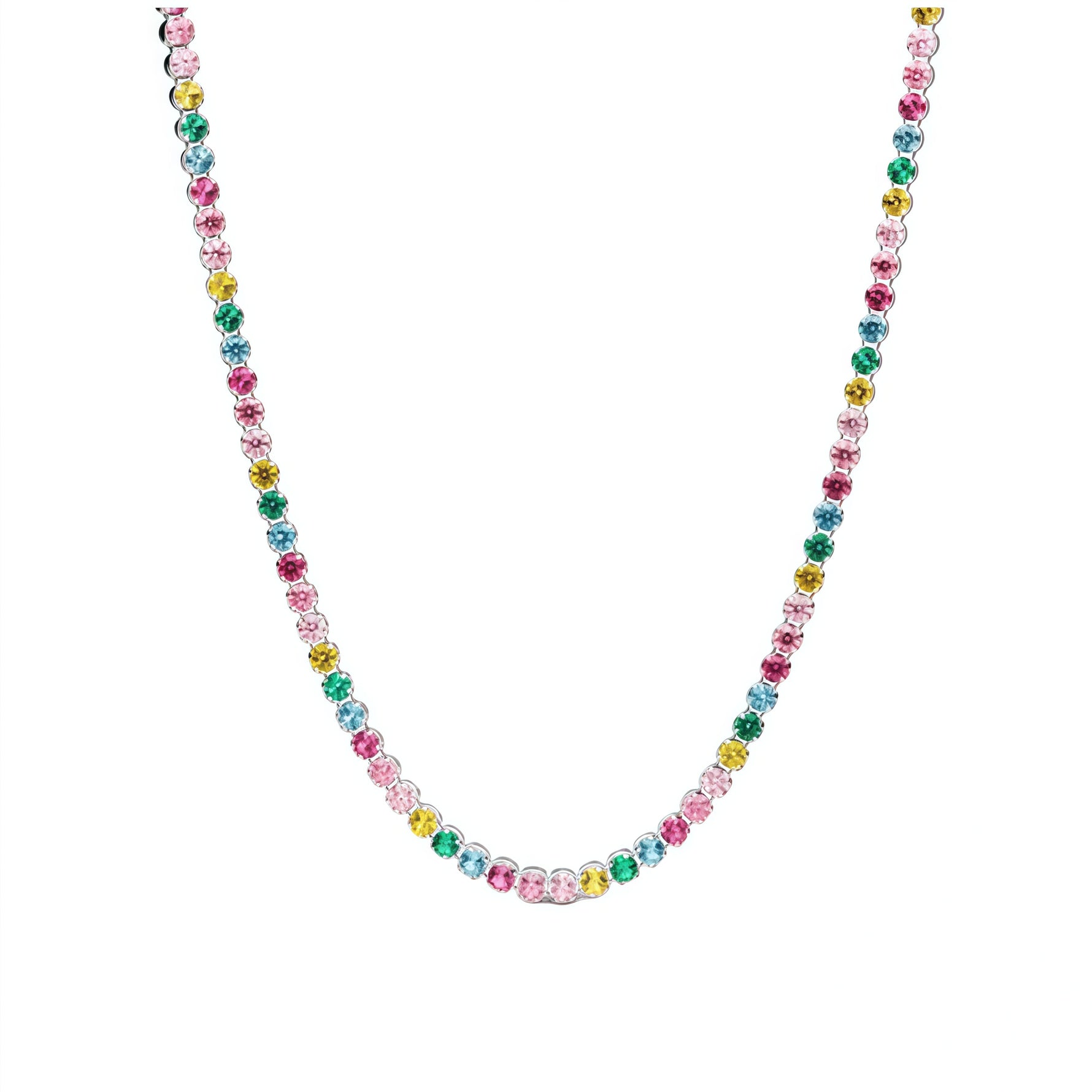 Apporte une touche lumineuse et joyeuse à ton style avec ce collier délicat orné de strass multicolores. Son éclat raffiné capte la lumière à chaque mouvement et ajoute instantanément une note pétillante et élégante à toutes tes tenues. À la fois moderne, coloré et facile à porter, c’est le bijou parfait pour illuminer le quotidien ou compléter un look plus habillé.

Caractéristiques :

- Matière : Argent 925.
- Design : Pendentif serti de strass multicolores, finition brillante.
- Dimensions : Taille délic