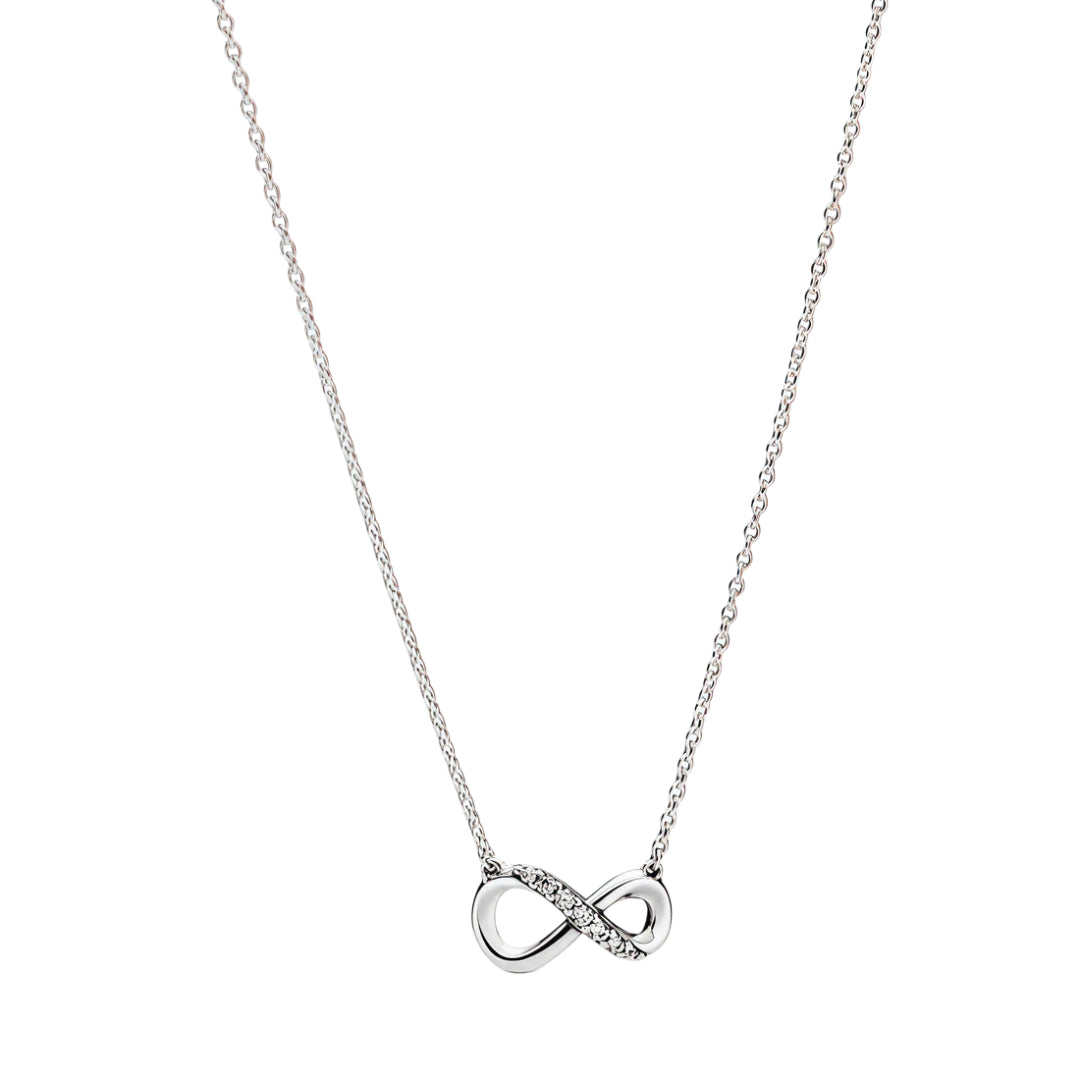 Exprime un lien éternel avec ce collier argenté orné du symbole infini. Son design fin et lumineux apporte une touche élégante et intemporelle, tout en représentant l’amour, l’amitié ou la connexion sans fin. Un bijou délicat, facile à porter au quotidien, qui ajoute une note symbolique et raffinée à toutes les tenues.

Caractéristiques :

- Matière : Argent 925.
- Design : Symbole infini argenté, finition brillante.
- Dimensions : Taille délicate et confortable à porter.
- Style : Bijou symbolique, minimal