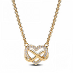 Incarnez l’amour intemporel avec élégance grâce à ce collier raffiné au design symbolique. Son pendentif ajouré associe harmonieusement un cœur et un symbole d’infini, formant une danse poétique qui célèbre les liens éternels. Son éclat doré et ses détails scintillants en font un bijou aussi expressif qu’élégant, parfait pour toutes les occasions.