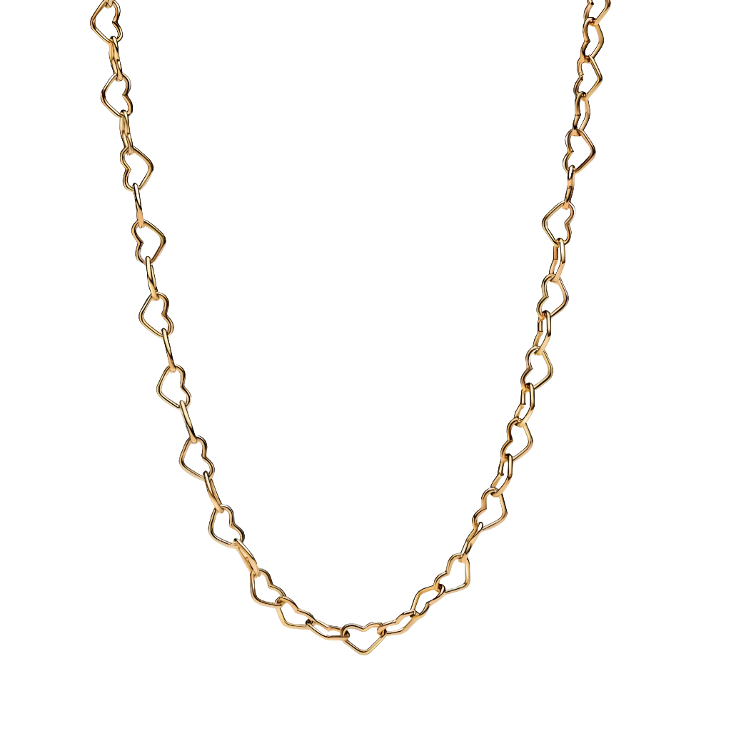 Adoptez une élégance douce et moderne avec ce collier Cœurs Imbriqués au design délicat. Son motif réduit et répétitif de petits cœurs entrelacés revisite un grand classique de la bijouterie avec une touche contemporaine. Réalisé en métal doré aux tons chauds, ce collier épuré est aussi adorable que sophistiqué. Parfait porté seul pour un look décontracté avec un pull, ou superposé à d'autres colliers pour un mélange de styles audacieux.