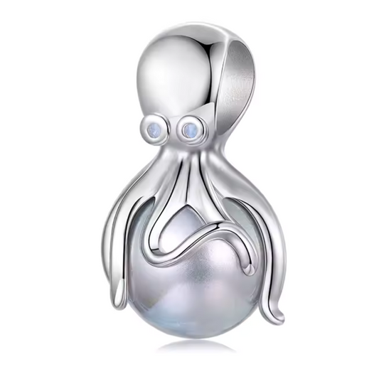 Octopus Pendant Charm Embracing a Pearl