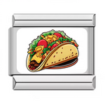Ce charm italien représente un taco débordant de saveurs : tortilla dorée pliée garnie de bœuf haché, laitue verte croquante, tomates rouges juteuses, fromage fondu et maïs éclatant pour un festin mexicain kawaii ultra-appétissant. Parfait pour les foodies et fans de street food qui veulent pimenter leur bracelet à charms italien d'une touche épicée et joyeuse.