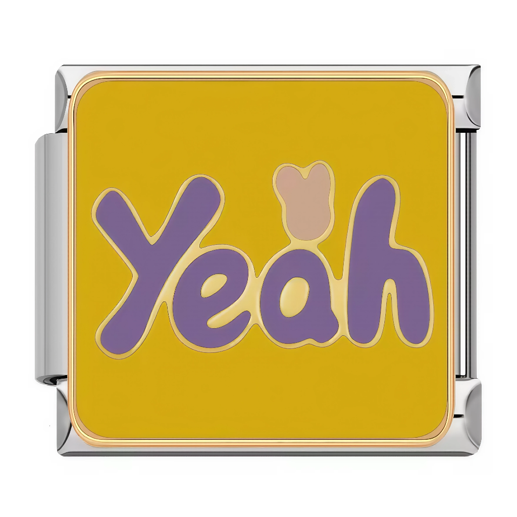 Gold Italian Charm - Word “Yeah”