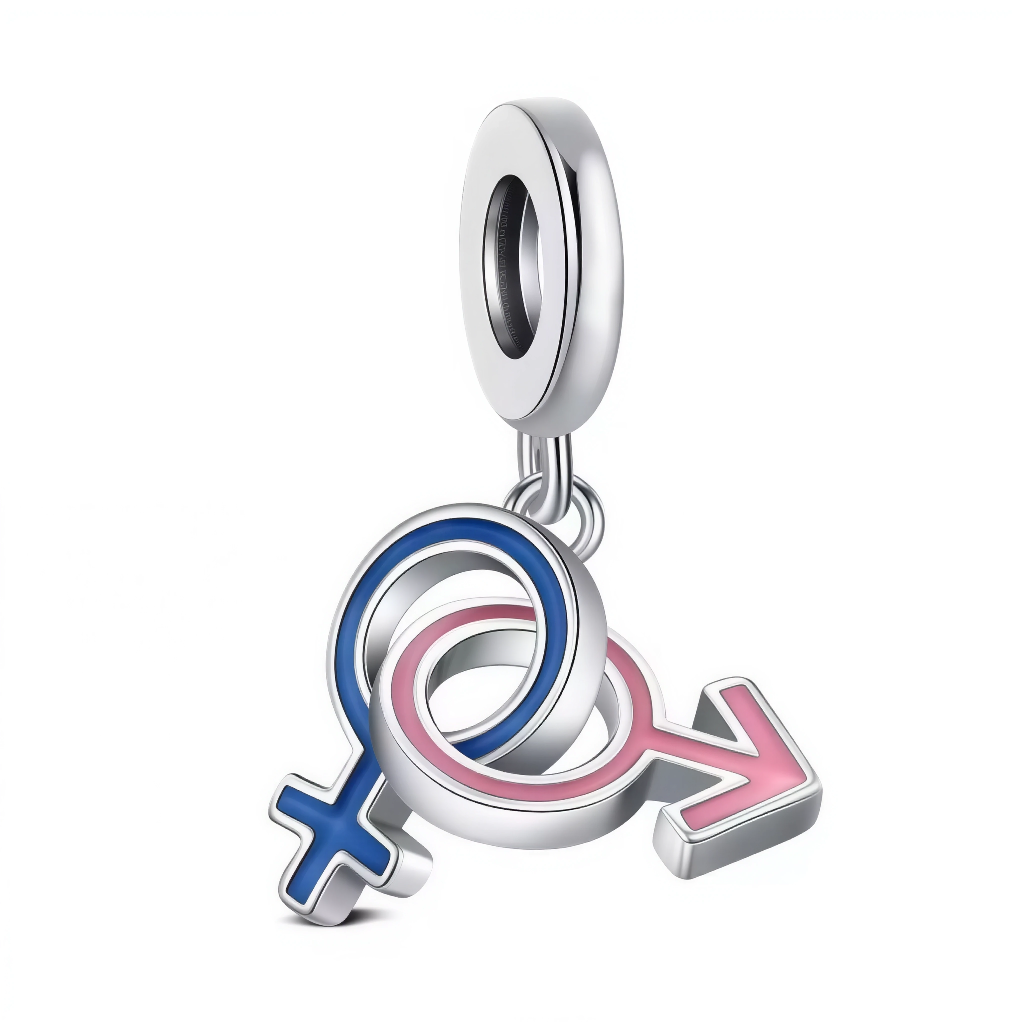 Charm Pendant – Intertwined Male and Female Gender Symbol Blue Pink