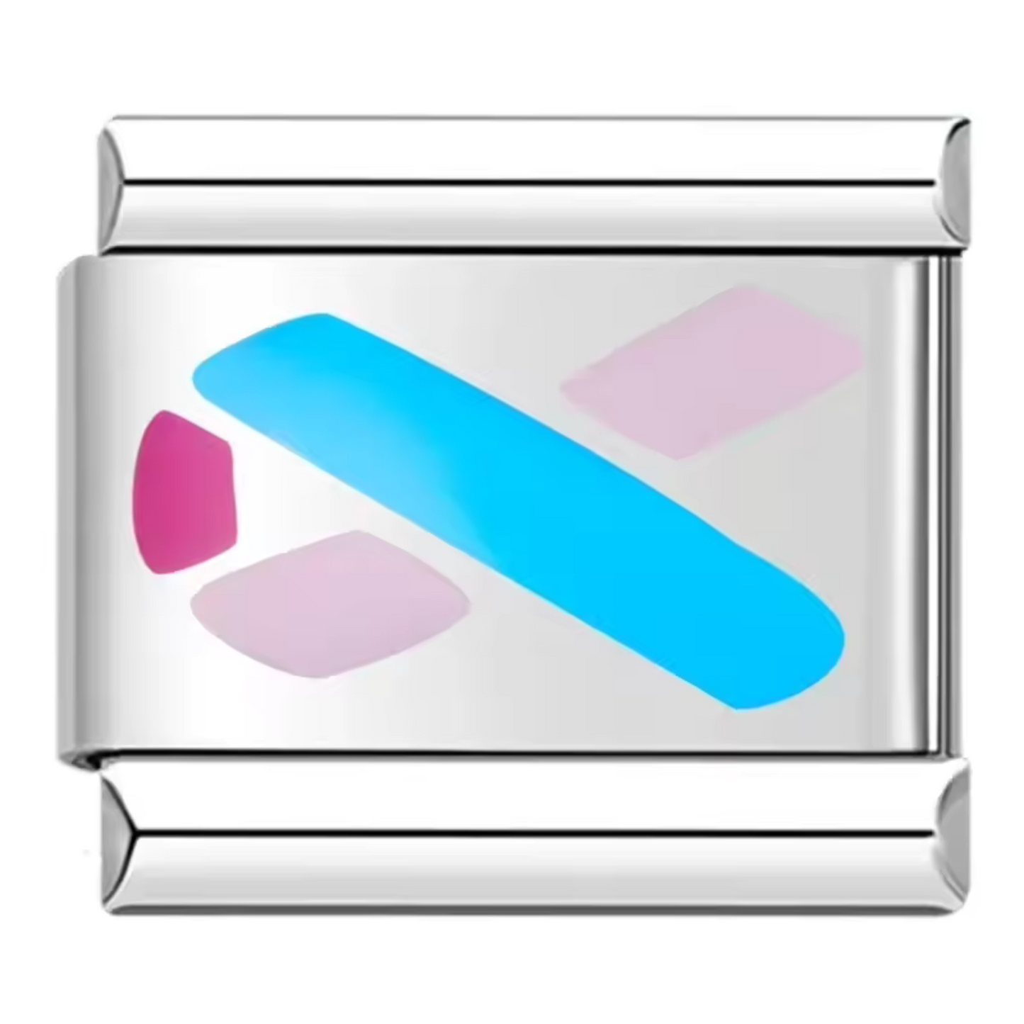 Charm Italien Argenté – Ruban Bleu et Rose