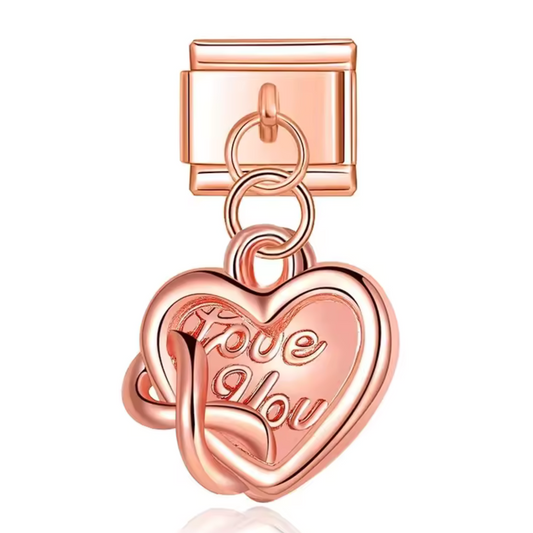Italian Charm Rose Gold Pendant – Infinity “Love You” Heart