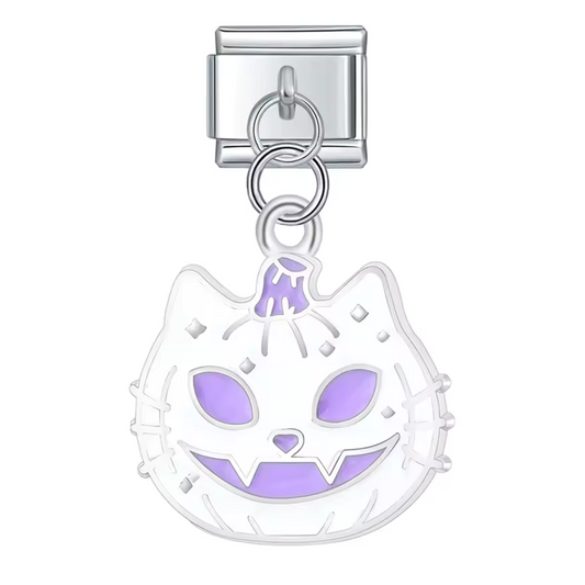 Italienischer Charm-Anhänger Silber – Weiße und Lila Kürbiskatze
