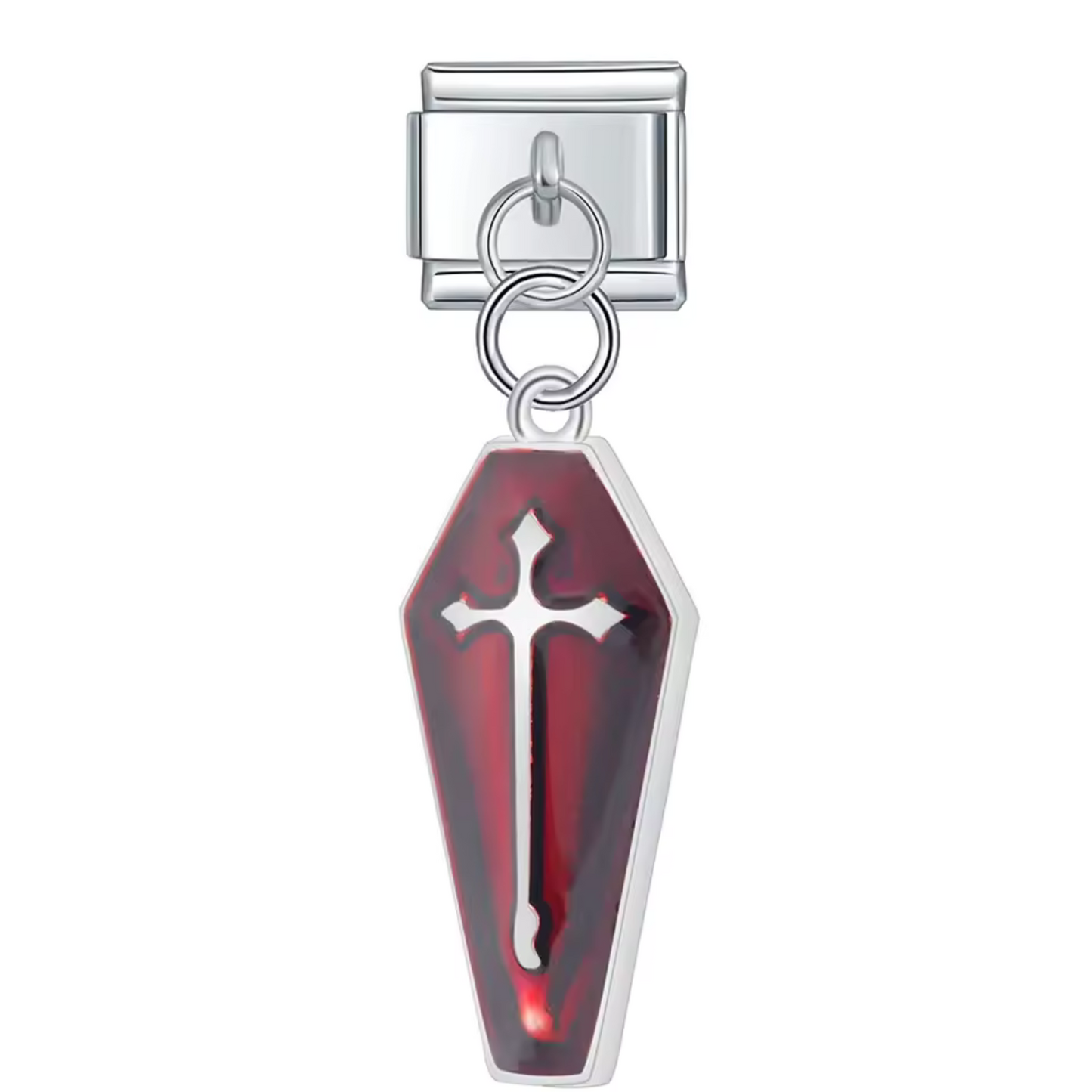 Italienischer Charm-Silberanhänger – Roter Sarg