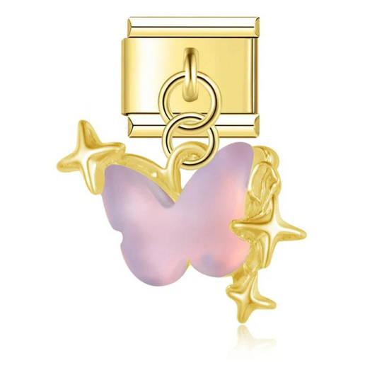 Italian Charm - Butterfly Pendant with 3 Stars (Silver or Gold)