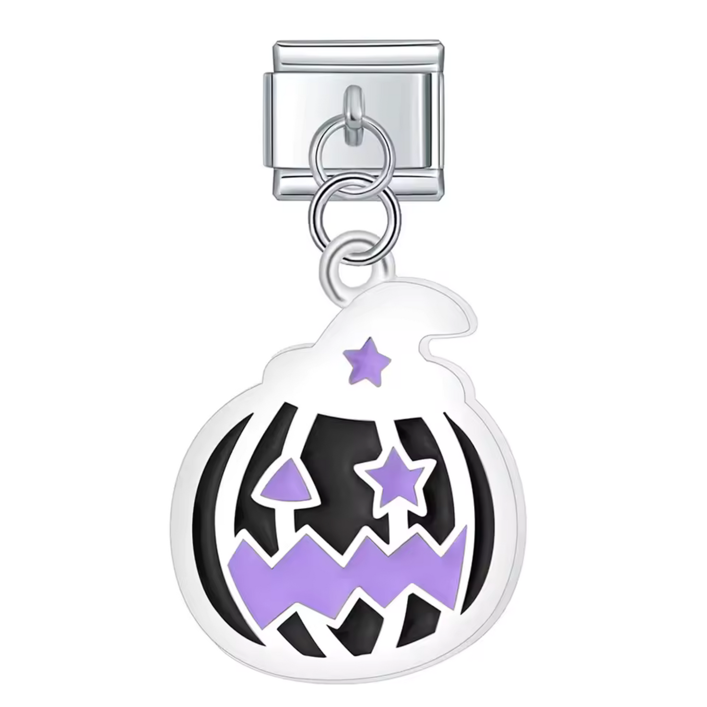 Charm-Anhänger aus italienischem Silber – Kürbis mit schwarz-violettem Hexenhut