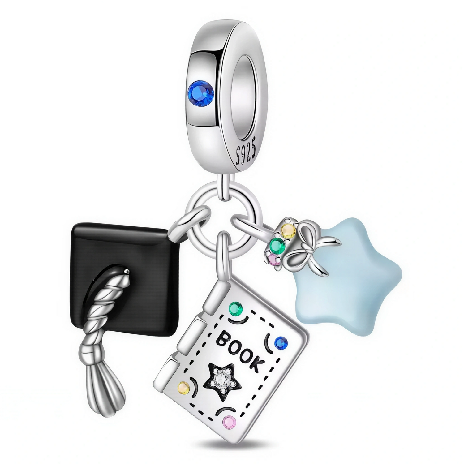 Charm Pendant – Graduation Hat, Book and Star Trio