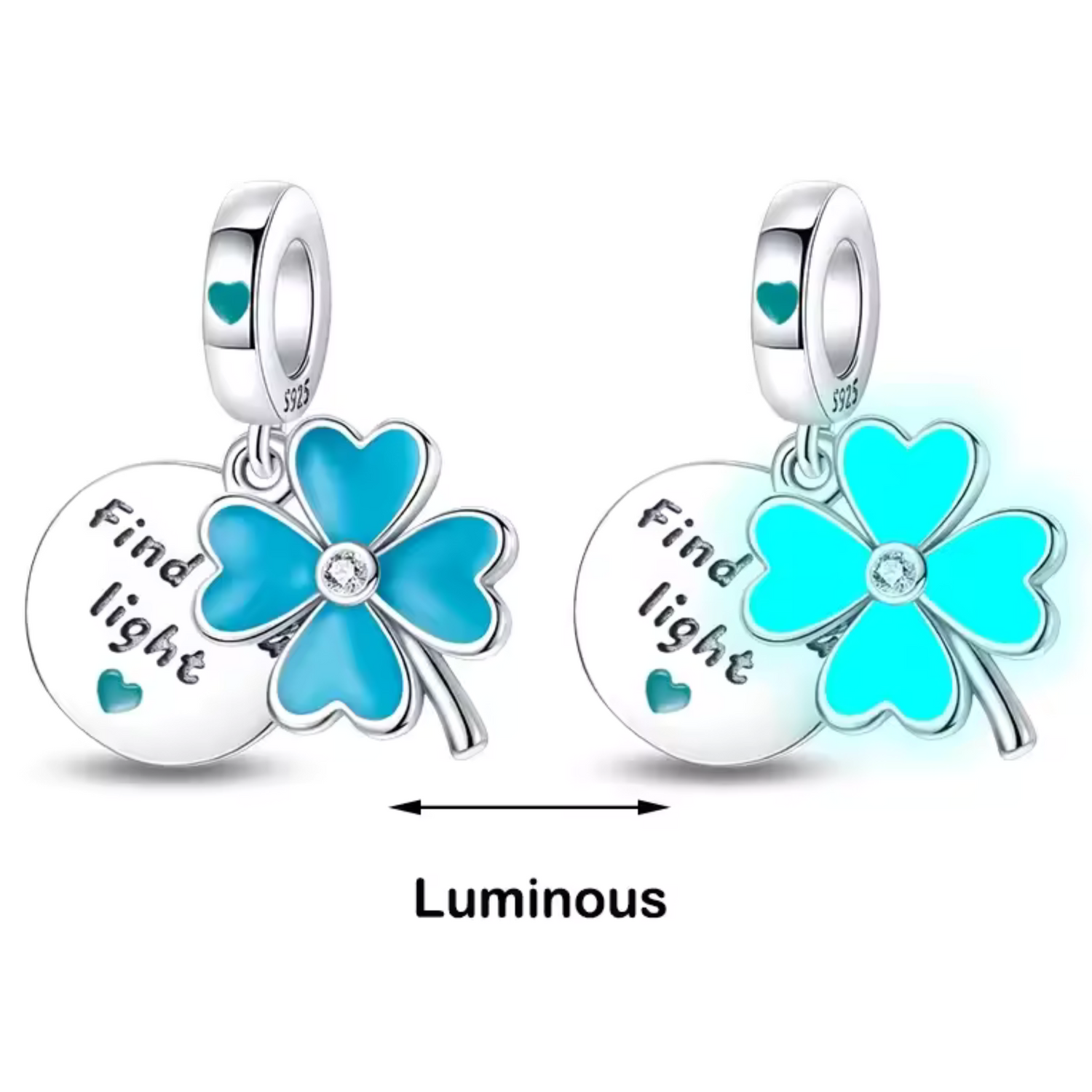 Blue 4 Leaf Clover Pendant Charm – "Glow in the Dark"