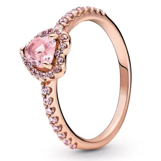 Roségoldring mit Strasssteinen und rosa Brillant-Herzform – Romantik und funkelnde Süße