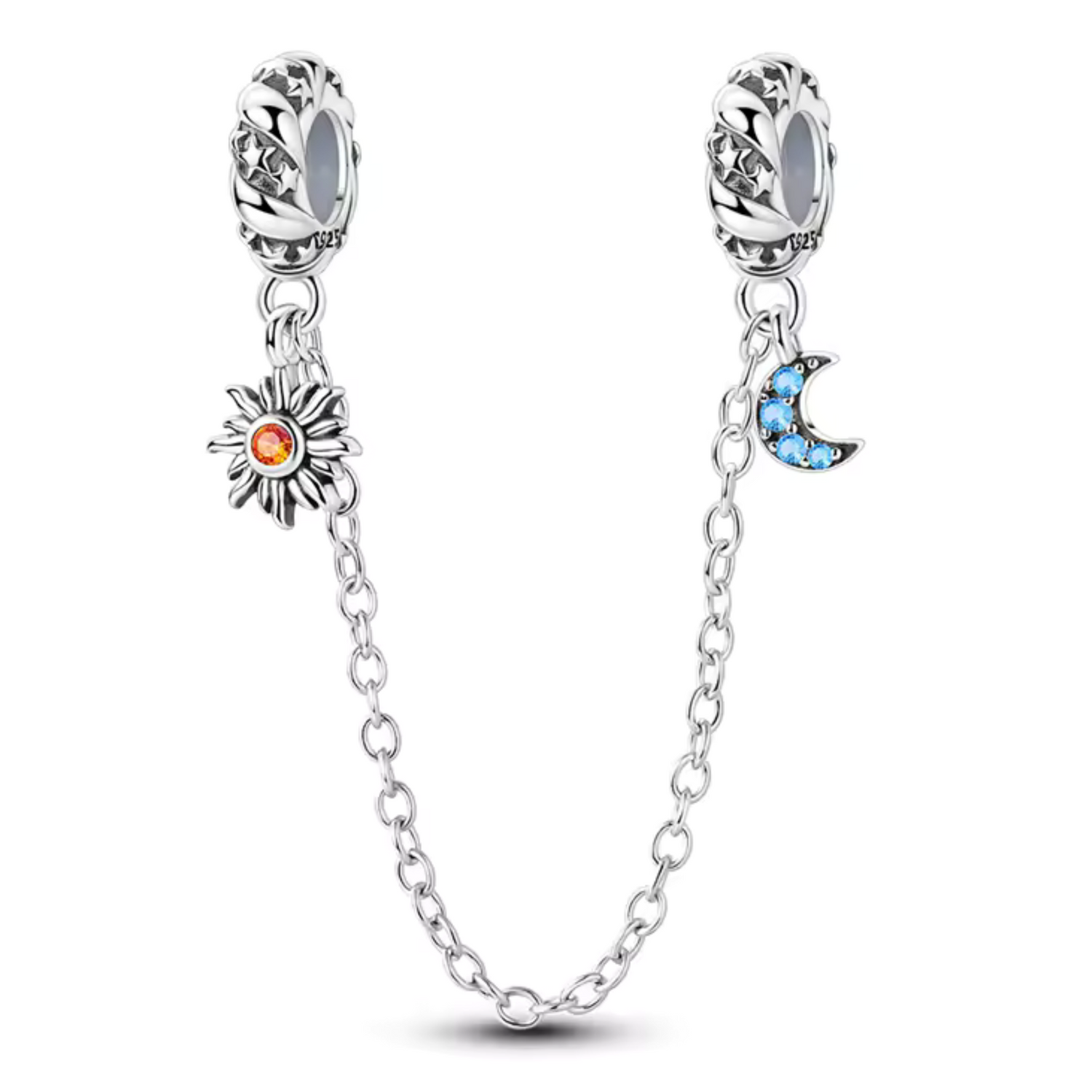 Silver Sun and Blue Moon Safety Chain – Radiance and Serenity