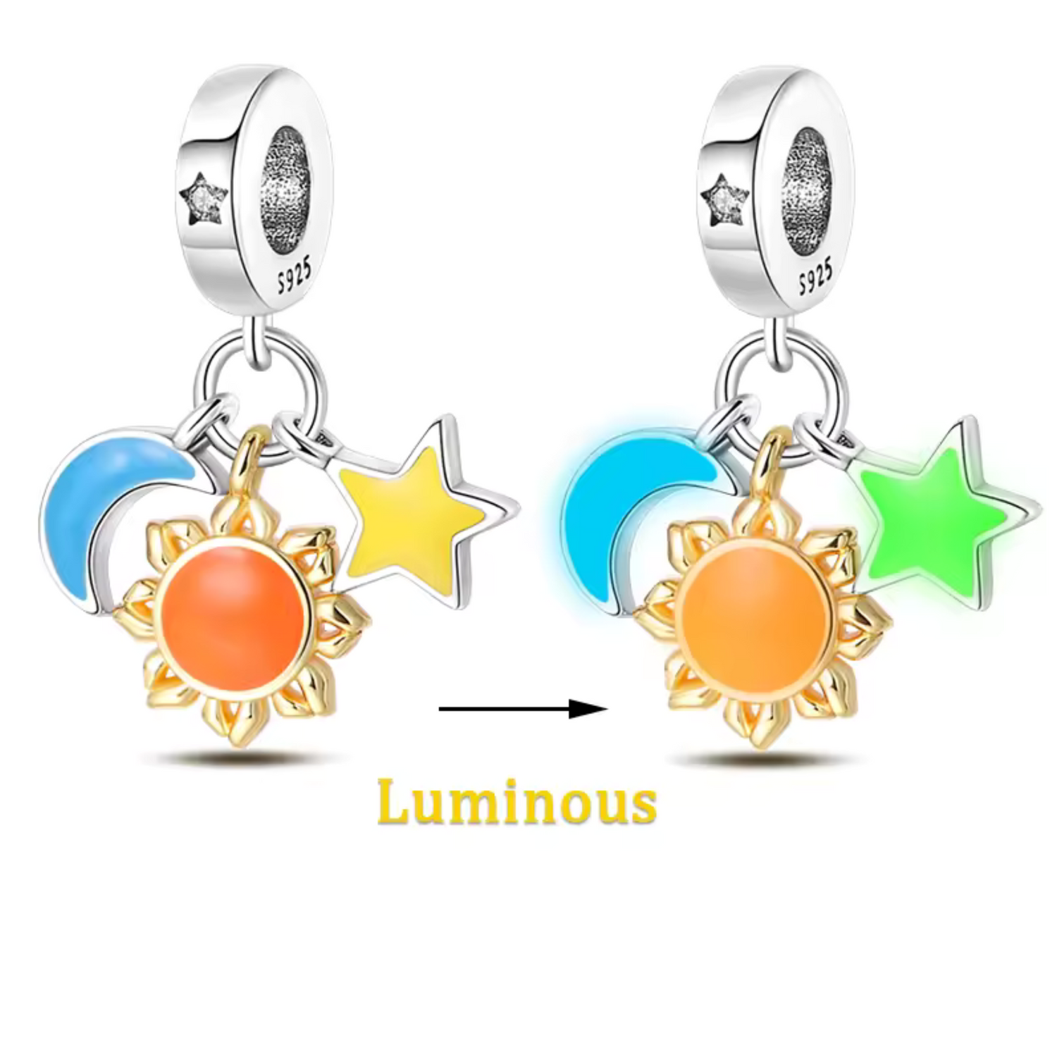 Sun, Star and Moon Pendant Charm – "Glow in the Dark"