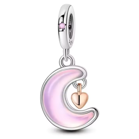 Charm-Anhänger mit rosa Halbmond und goldenem Herz