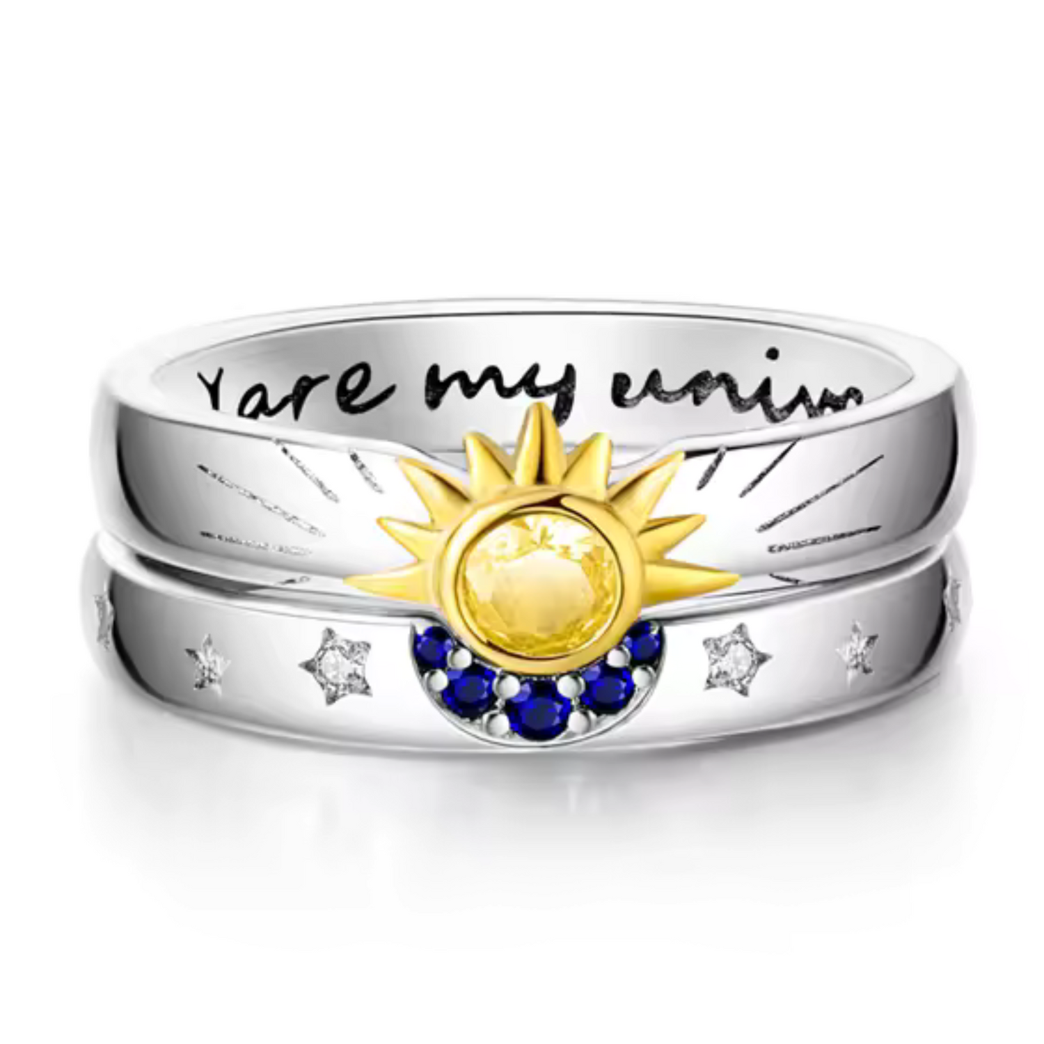 Silbernes Mond- und Sonnenring-Set – Himmlisches Gleichgewicht und mystische Eleganz