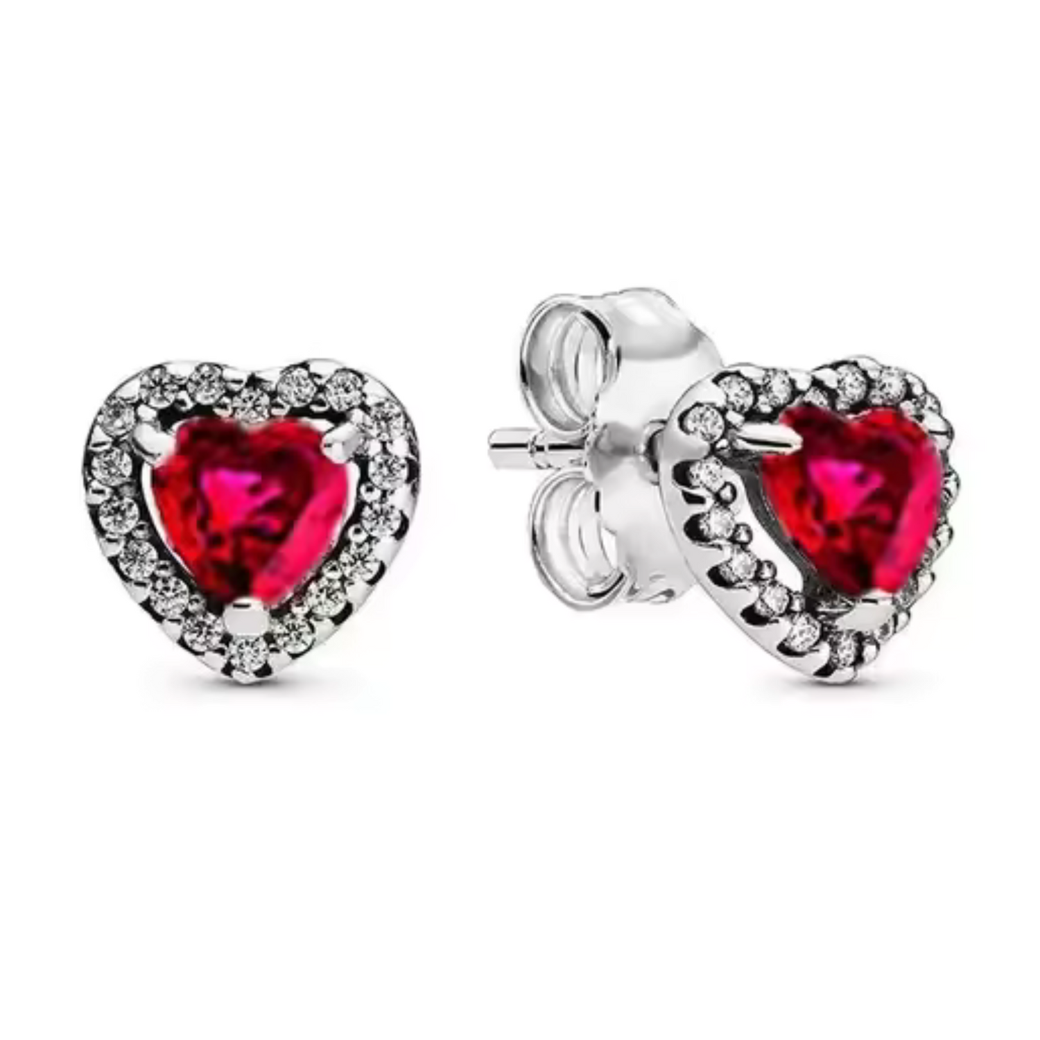 Sparkling Heart Earrings – Red Stone and Shiny Rhinestones