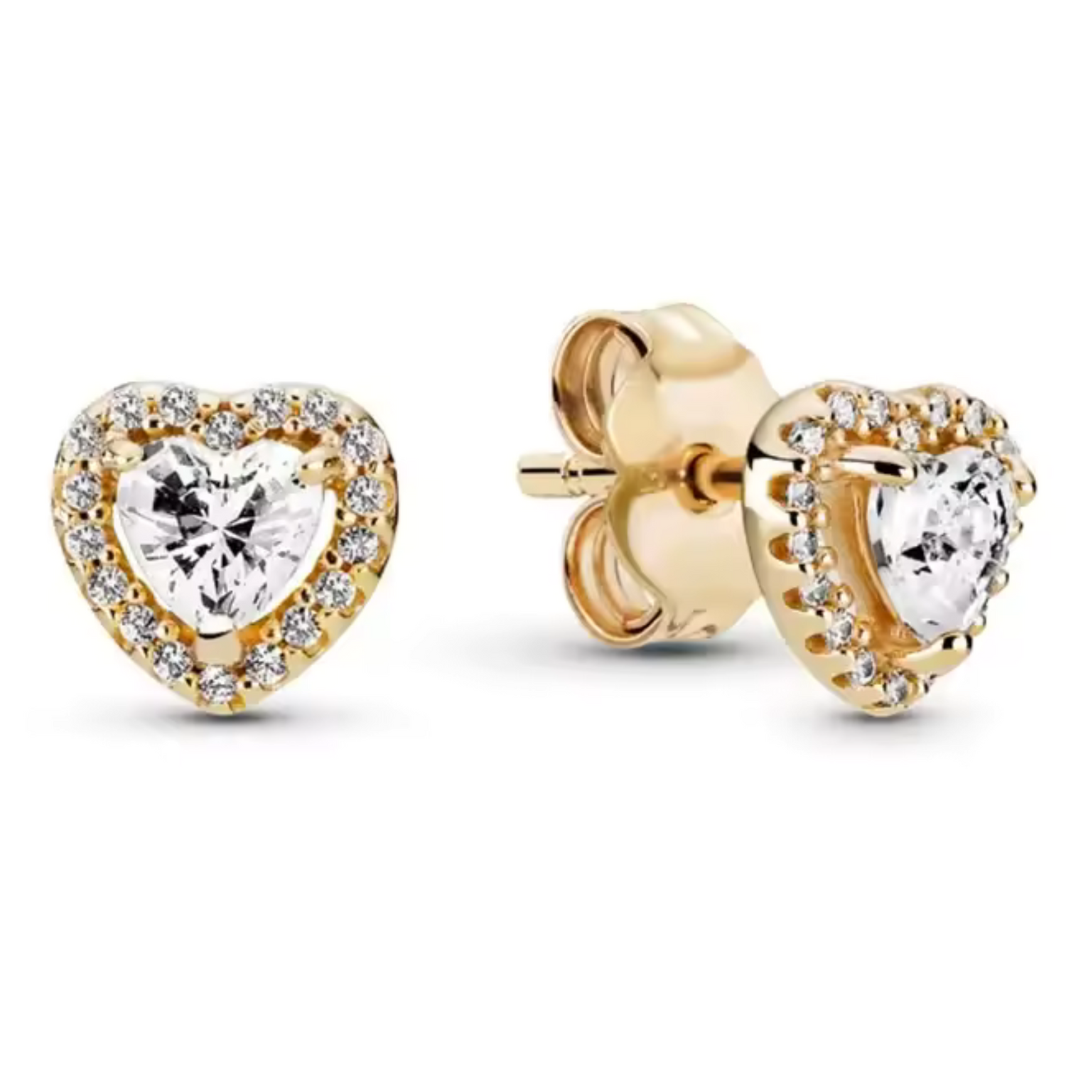 Golden Heart Earrings – Silver Stone and Sparkling Rhinestones