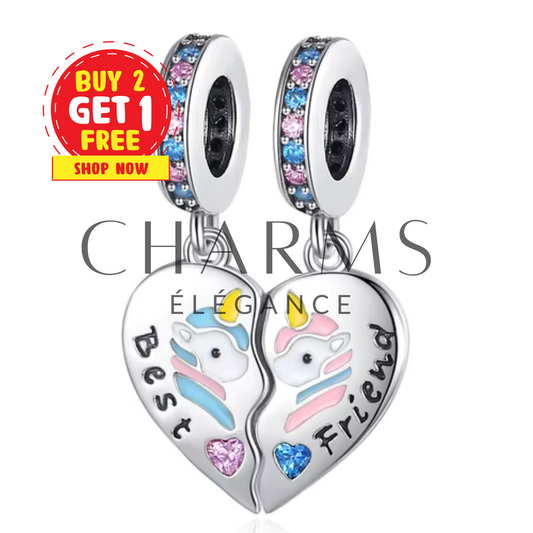 Charm Cœur à Partager Best Friends avec Licornes