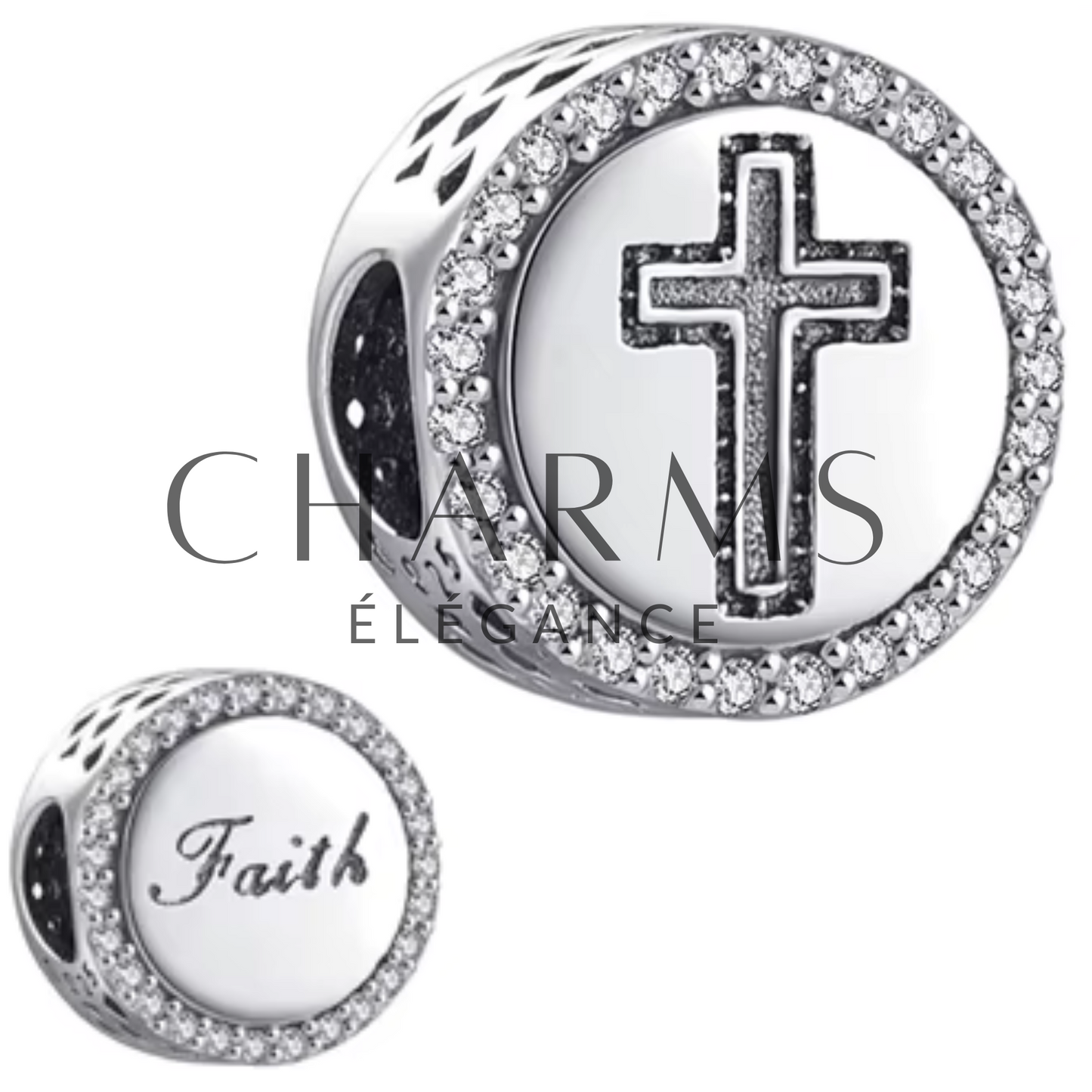 Charm Rond avec Croix et "Faith"