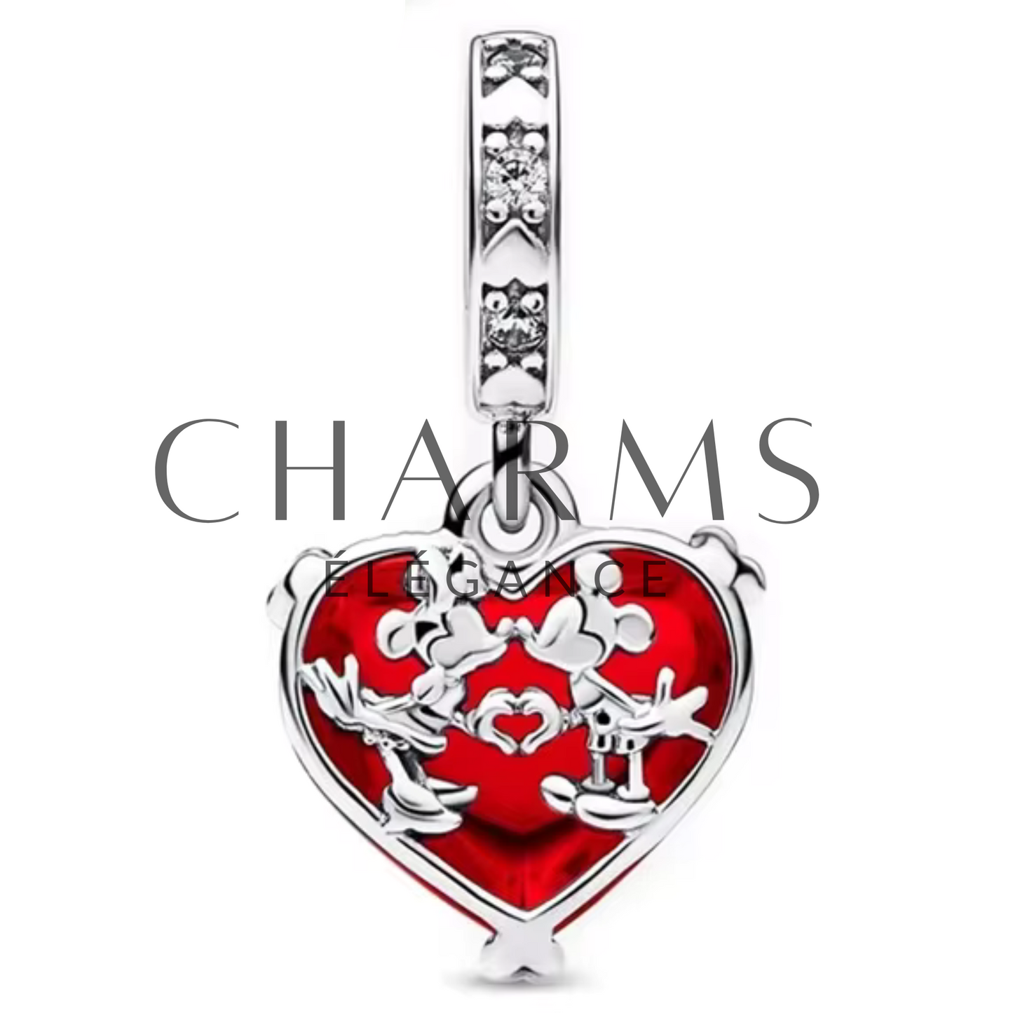 Charm Pendant - Verre de Murano Rouge Baiser de Mickey & Minnie | Disney