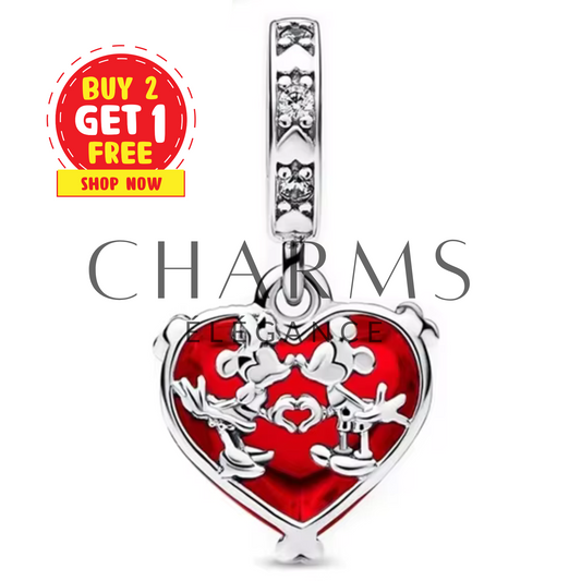 Charm Pendant - Verre de Murano Rouge Baiser de Mickey & Minnie | Disney